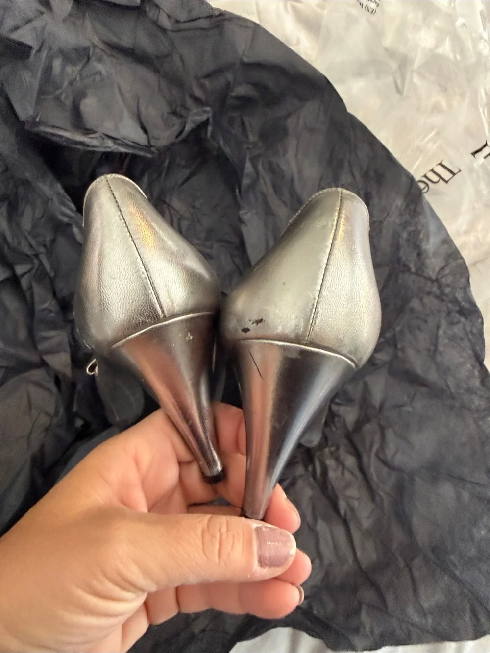 Bruno Magli Metallic Silver Bow Peep-Toe Heels